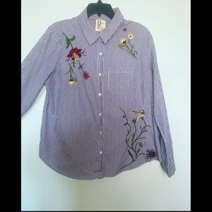 Haute Project Embroidered Long Sleeve Blouse- Floral & Hummingbird